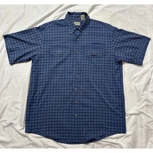 LL Bean Mens Blue Plaid CoolMax Tech Short Sleeve Button Up Vintage Shirt L Tall